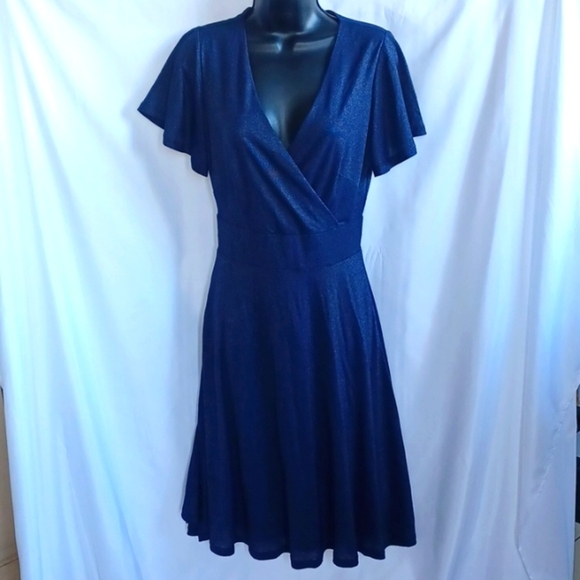 ❤️BODEN Lara Sparkle Faux Navy Blue Wrap Dress Size US 4R - Picture 1 of 8